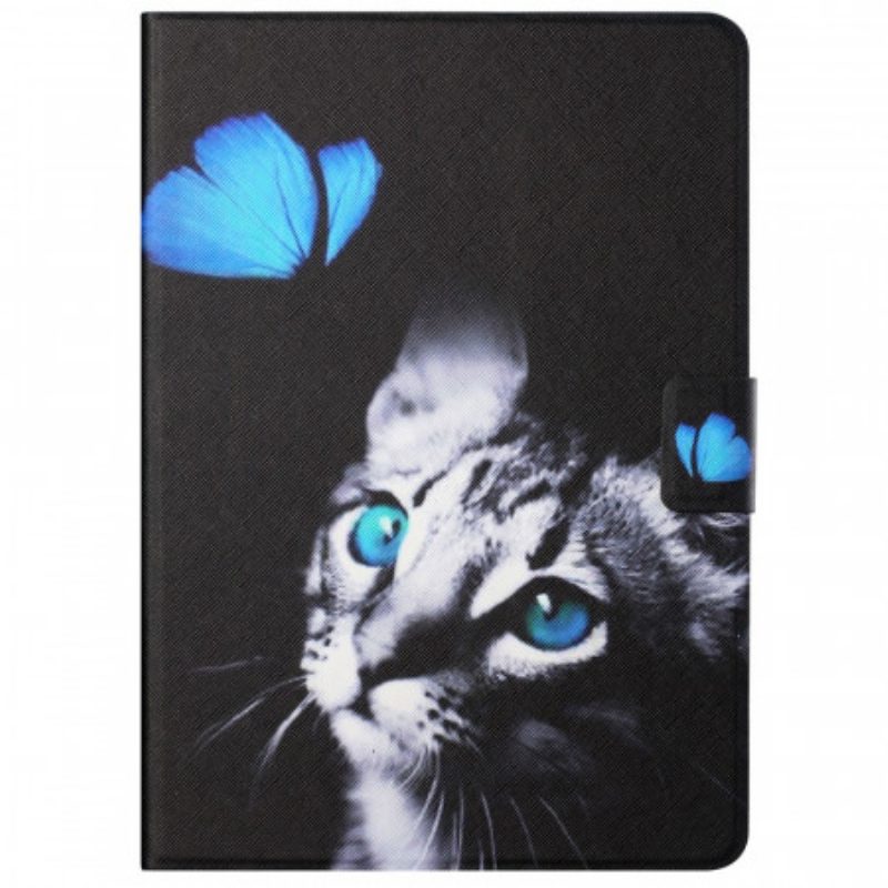 Custodia in pelle Samsung Galaxy Tab A8 (2021) Gatto Blu E Farfalla