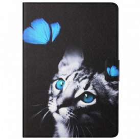Custodia in pelle Samsung Galaxy Tab A8 (2021) Gatto Blu E Farfalla