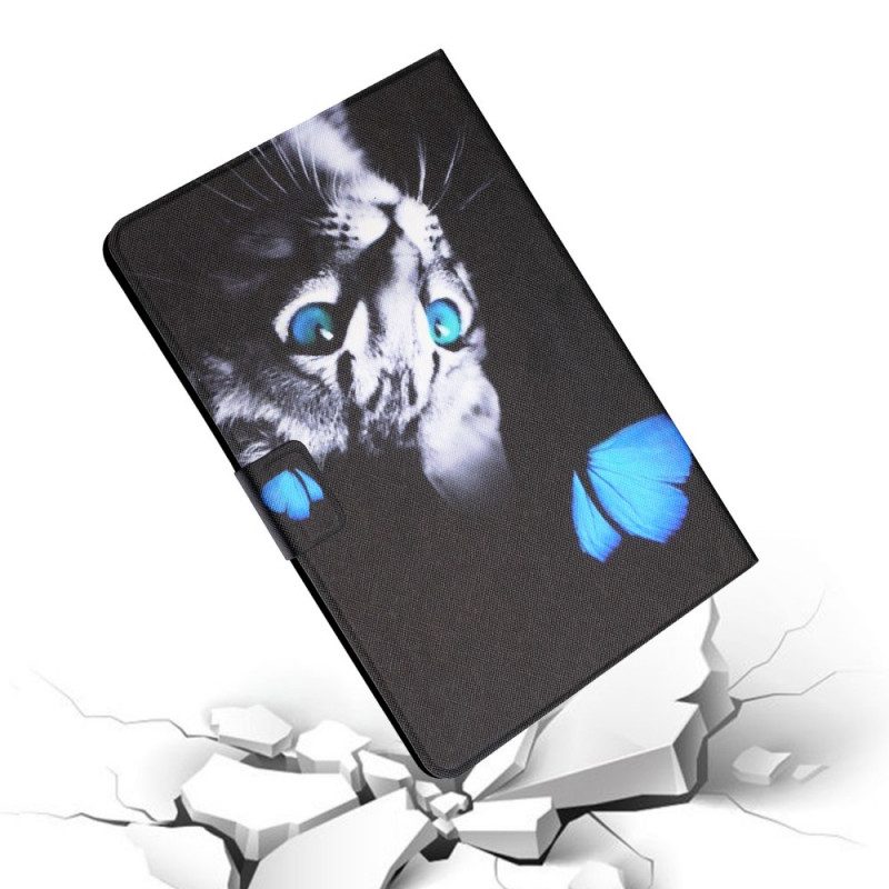 Custodia in pelle Samsung Galaxy Tab A8 (2021) Gatto Blu E Farfalla