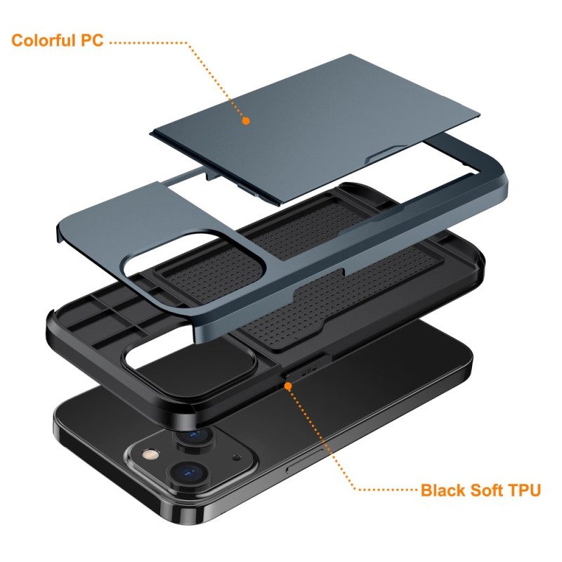 Cover iPhone 15 Plus Portacarte Integrato Con Effetto Metallo