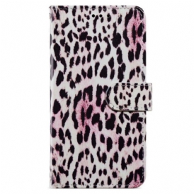 Custodia A Portafoglio iPhone 15 Plus Effetto Pelle Di Leopardo Con Cinturino