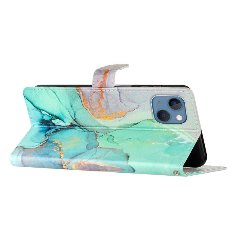 Custodia in pelle iPhone 15 Plus Cinturino In Marmo