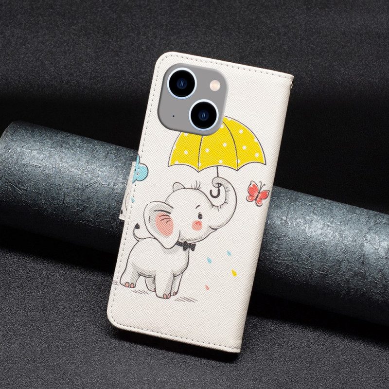 Custodia in pelle iPhone 15 Plus Cucciolo Di Elefante