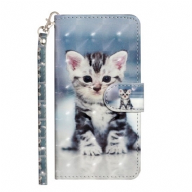 Custodia in pelle iPhone 15 Plus Gattino 3d Con Cinturino