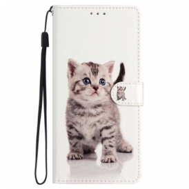 Custodia in pelle iPhone 15 Plus Gattino Con Cinturino