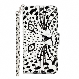 Custodia in pelle iPhone 15 Plus Leopardo 3d Con Cinturino
