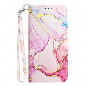Custodia in pelle iPhone 15 Plus Marmo Con Cordino