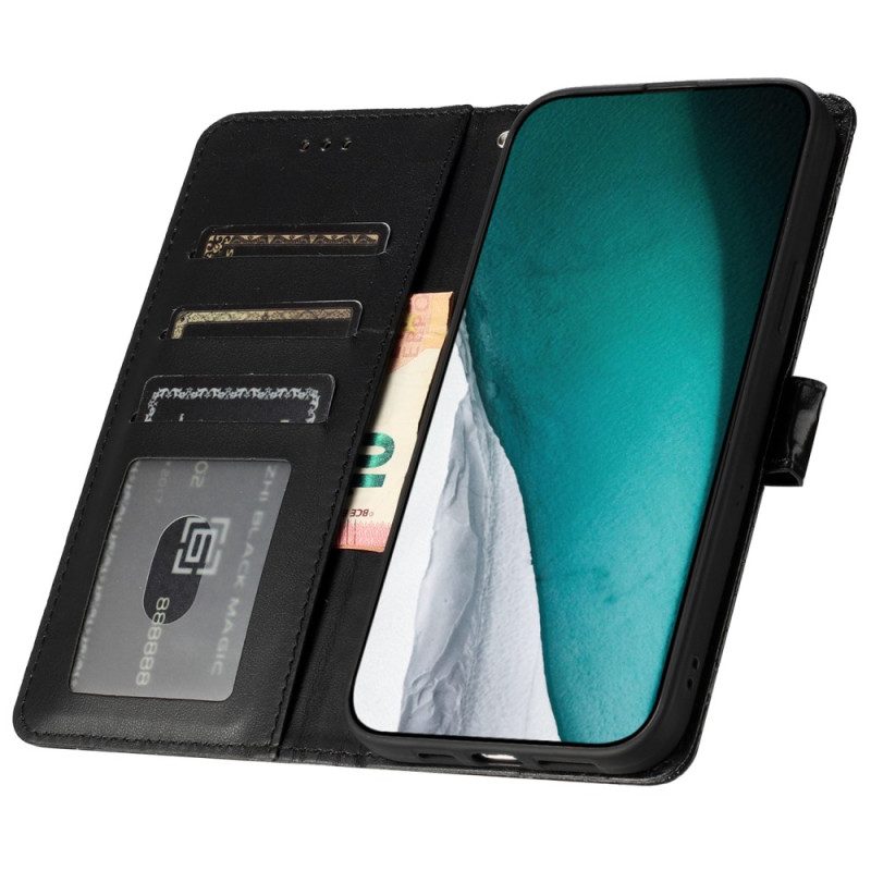Custodia in pelle iPhone 15 Plus Stile Coccodrillo Con Cinturino