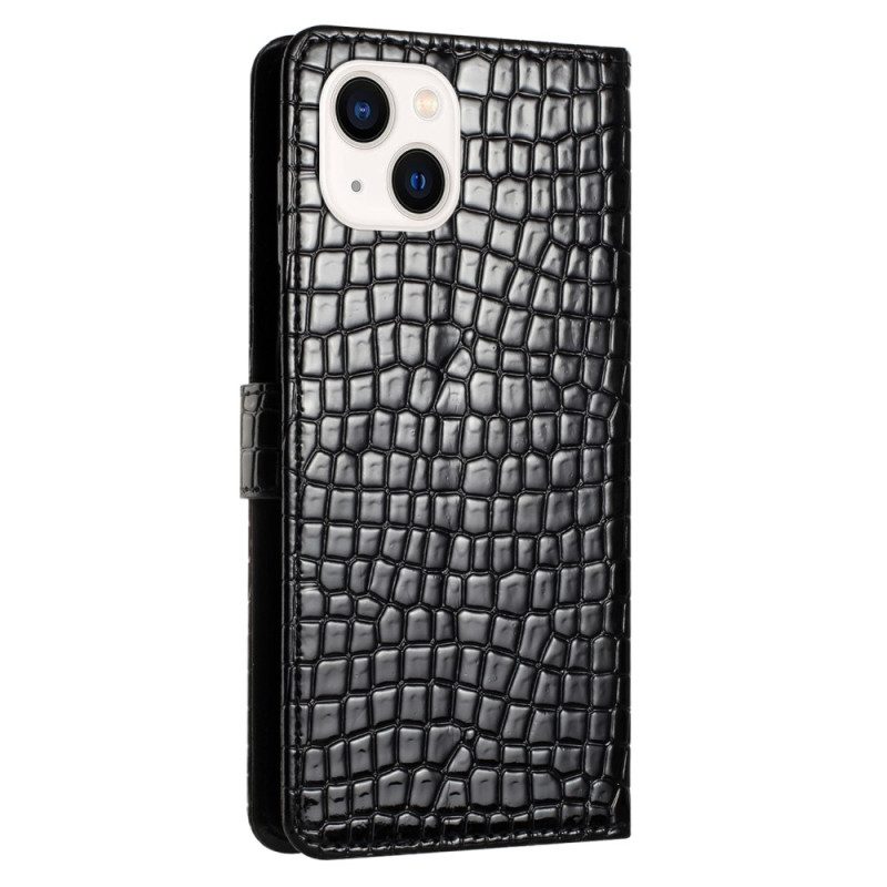 Custodia in pelle iPhone 15 Plus Stile Coccodrillo Con Cinturino