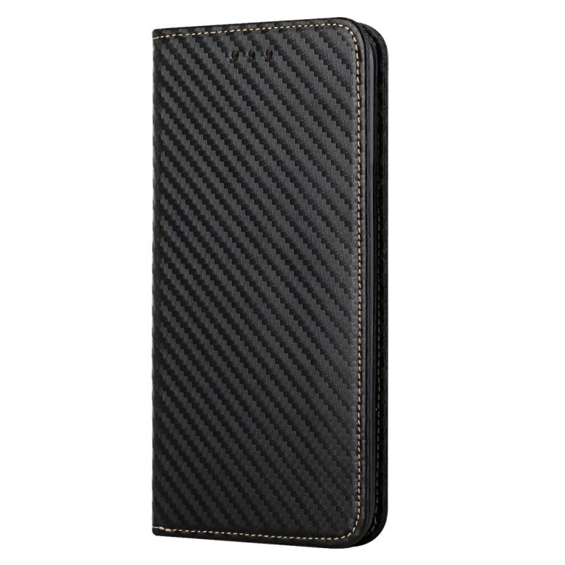 Folio Cover iPhone 15 Plus Custodia in pelle Cinturino In Fibra Di Carbonio