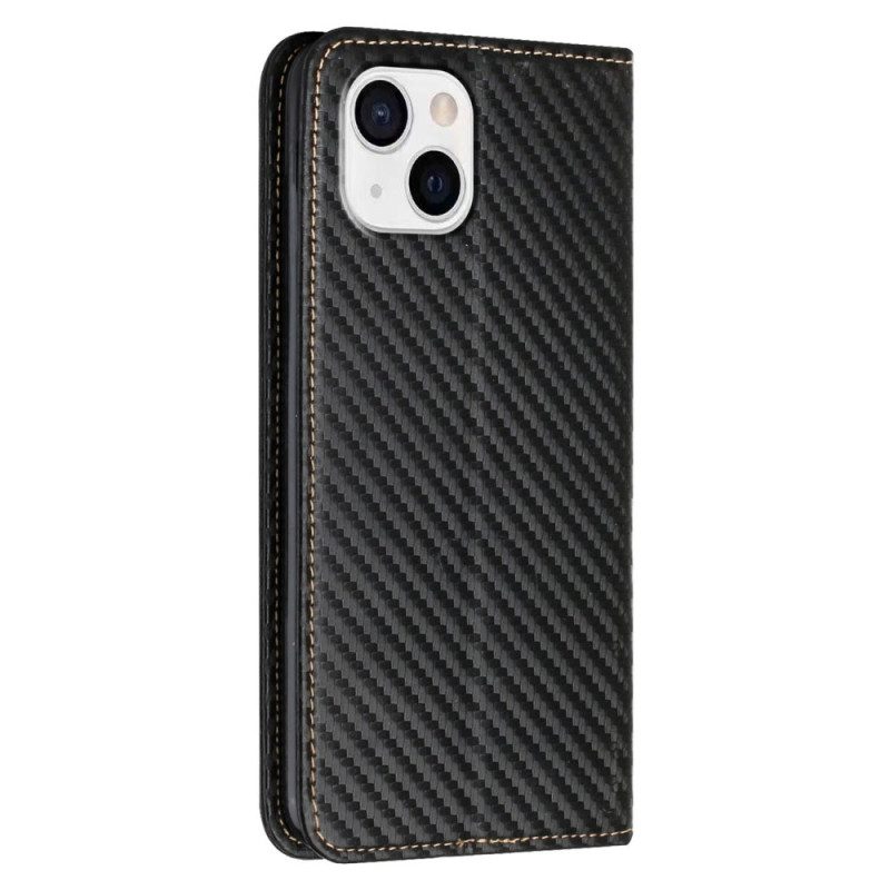 Folio Cover iPhone 15 Plus Custodia in pelle Cinturino In Fibra Di Carbonio