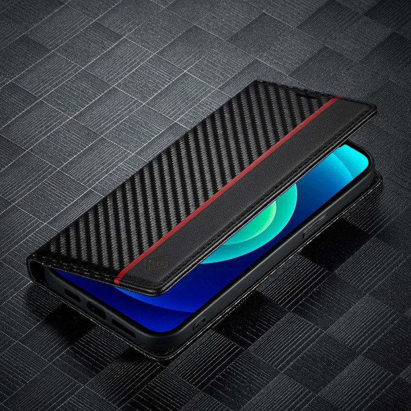 Folio Cover iPhone 15 Plus Custodia in pelle Fibra Di Carbonio Lc.imeeke
