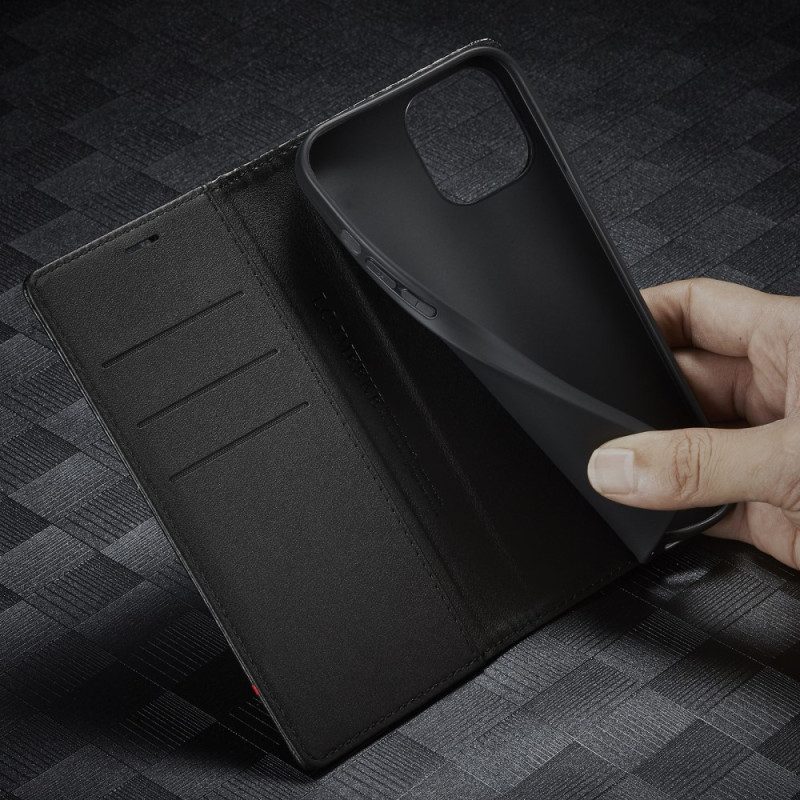 Folio Cover iPhone 15 Plus Custodia in pelle Fibra Di Carbonio Lc.imeeke