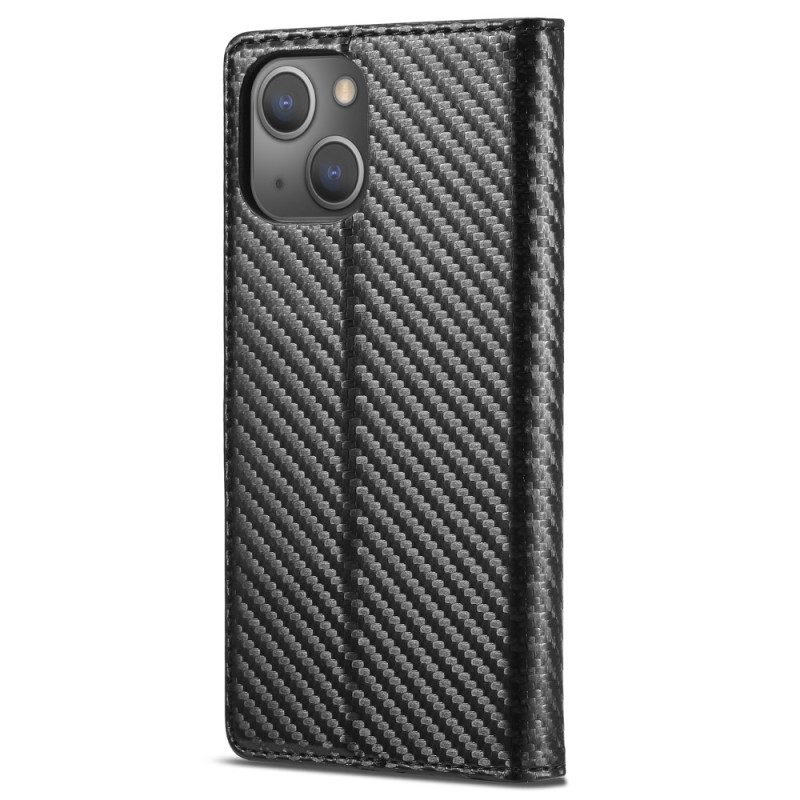 Folio Cover iPhone 15 Plus Custodia in pelle Fibra Di Carbonio Lc.imeeke