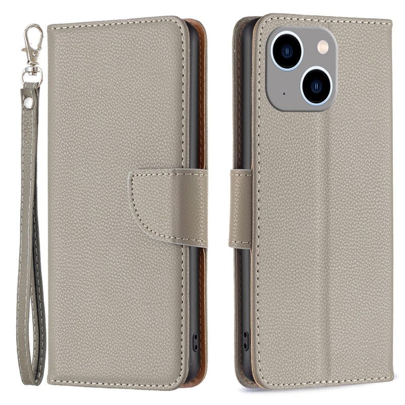 Folio Cover iPhone 15 Plus Ecopelle Litchi Con Cinturino