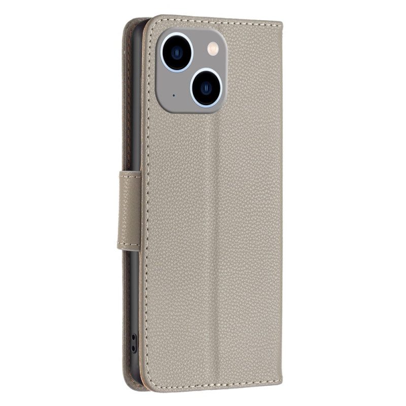 Folio Cover iPhone 15 Plus Ecopelle Litchi Con Cinturino