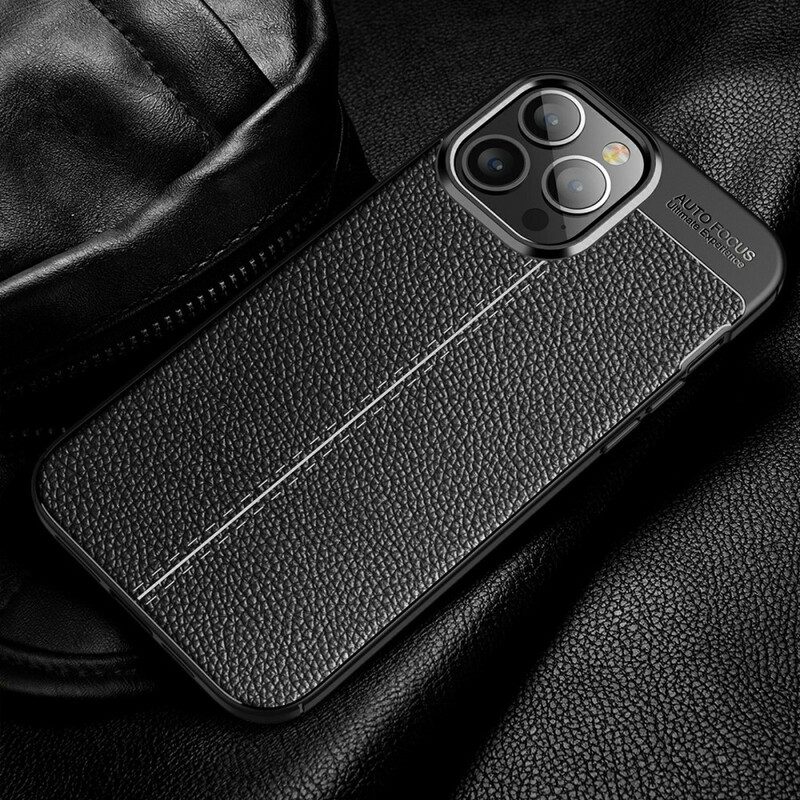 Cover iPhone 13 Pro Max Doppia Linea Litchi Effetto Pelle
