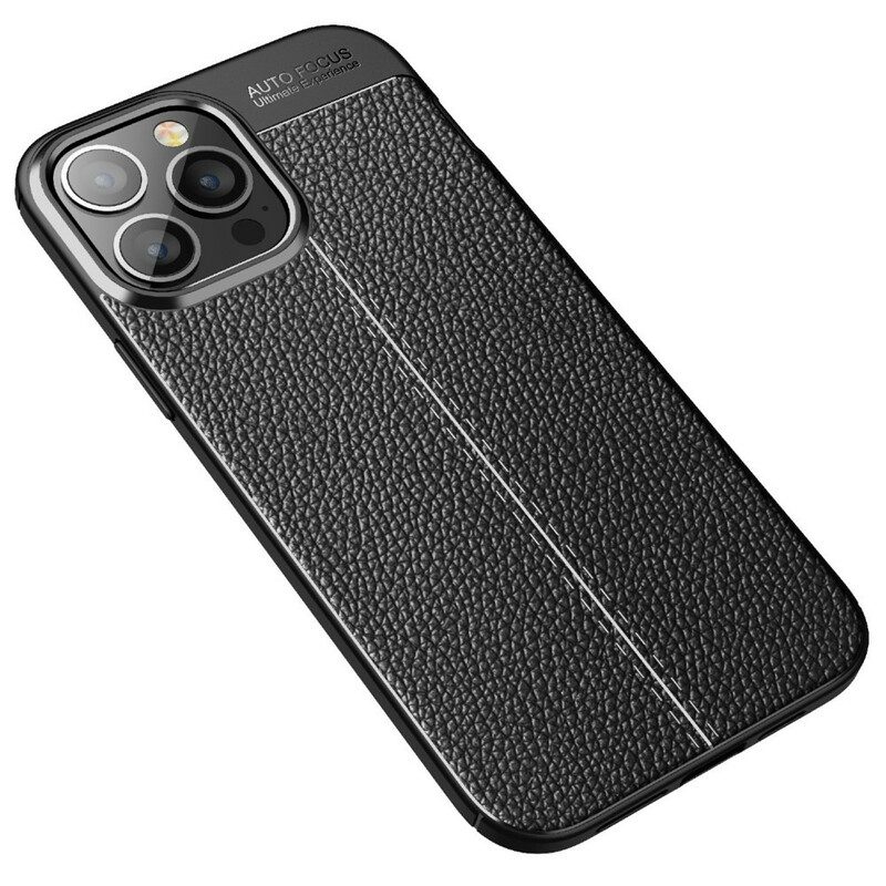 Cover iPhone 13 Pro Max Doppia Linea Litchi Effetto Pelle