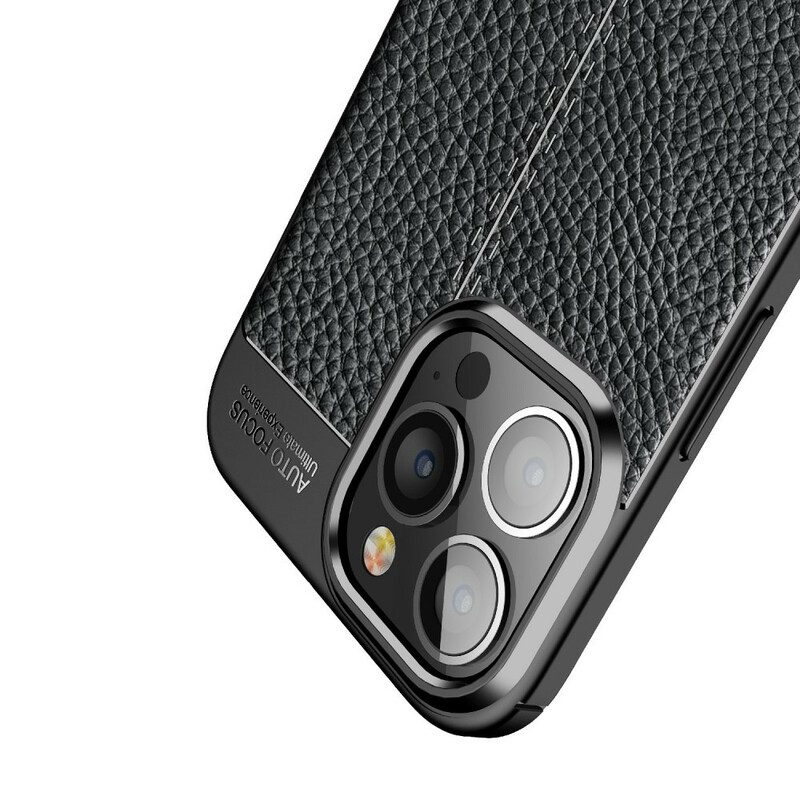 Cover iPhone 13 Pro Max Doppia Linea Litchi Effetto Pelle