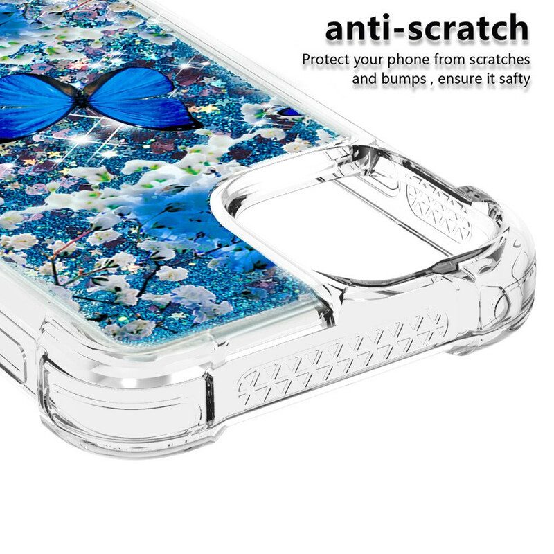 Cover iPhone 13 Pro Max Farfalle Blu Glitterate