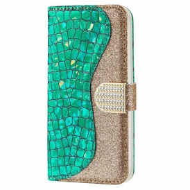 Custodia in pelle iPhone 13 Pro Max Diamanti Coccodrillo
