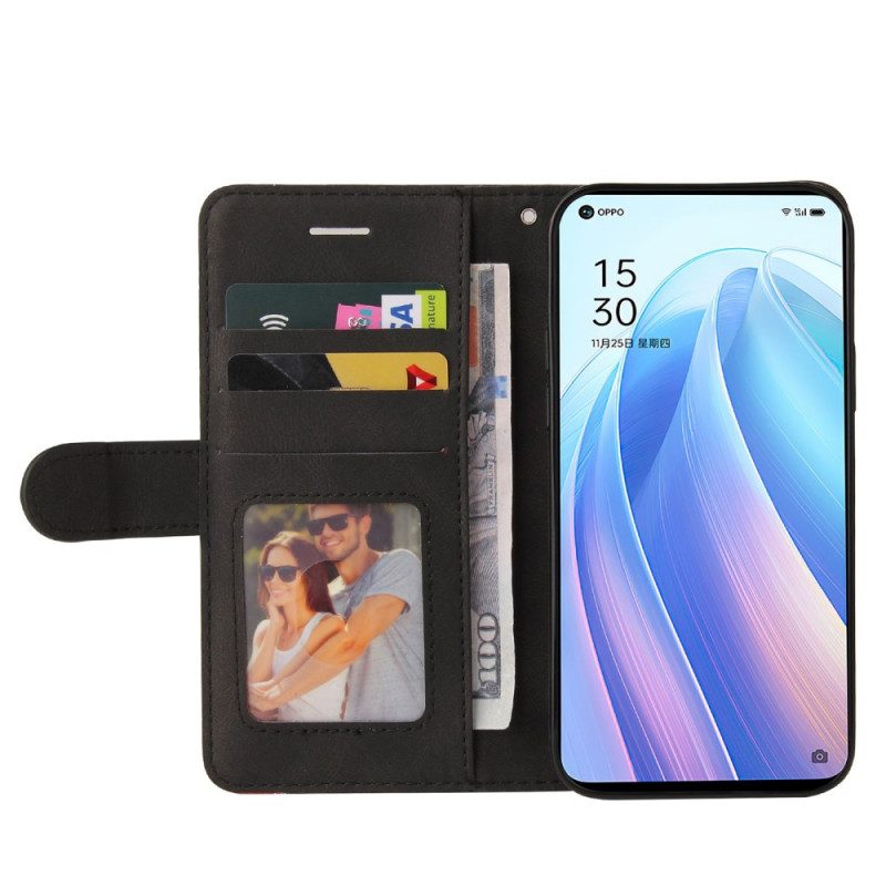 Custodia A Portafoglio Oppo Find X5 Lite Cinturino Bicolore