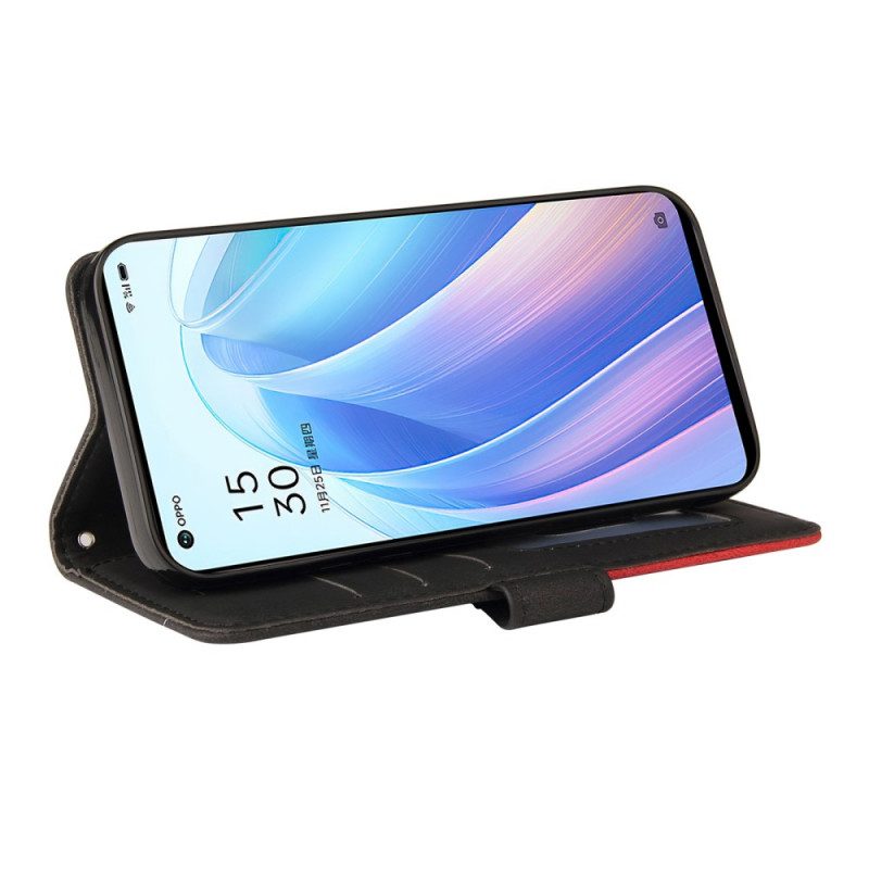 Custodia A Portafoglio Oppo Find X5 Lite Cinturino Bicolore