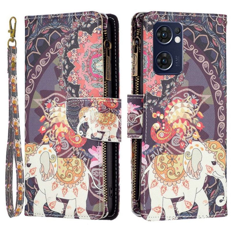 Custodia A Portafoglio Oppo Find X5 Lite Tasca Con Zip A Forma Di Elefante