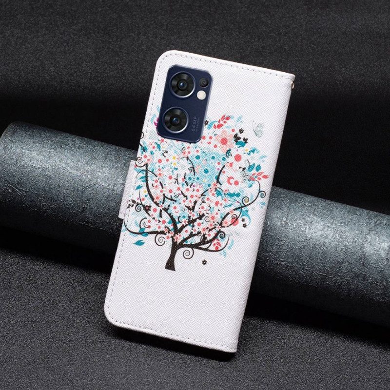 Custodia in pelle Oppo Find X5 Lite Albero Fiorito