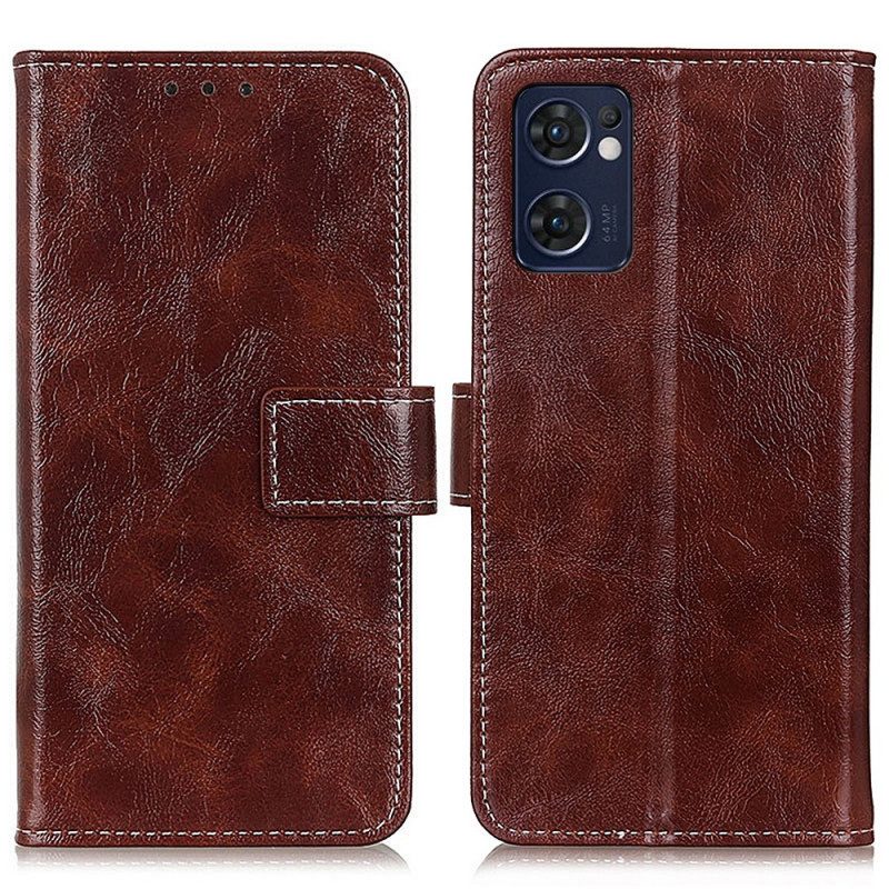 Custodia in pelle Oppo Find X5 Lite Ecopelle Lucida E Cuciture