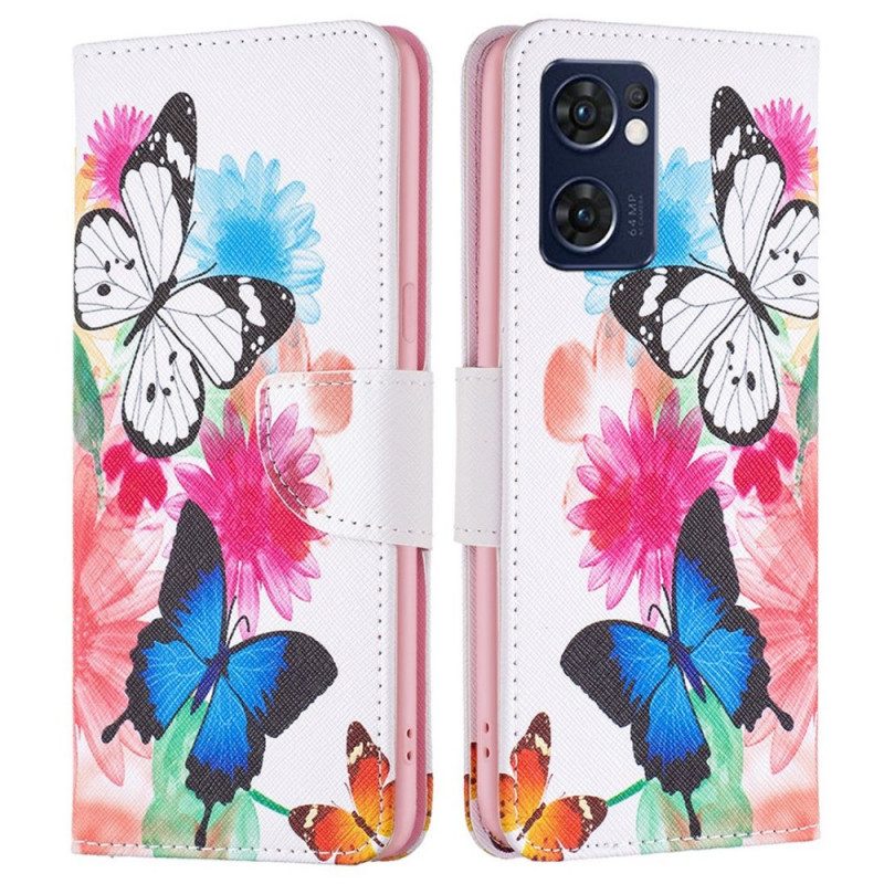 Custodia in pelle Oppo Find X5 Lite Farfalle Dipinte