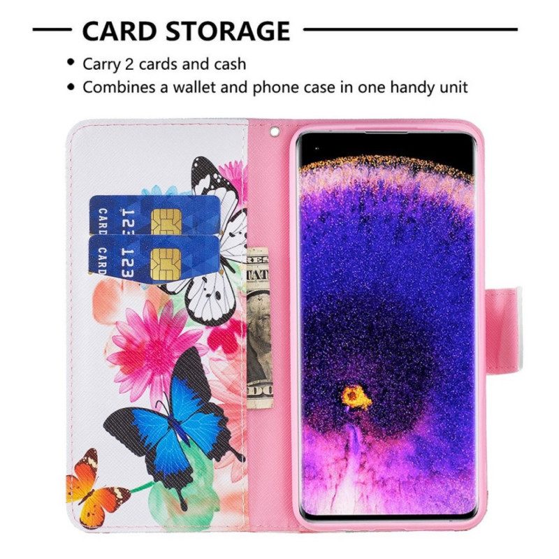 Custodia in pelle Oppo Find X5 Lite Farfalle Dipinte
