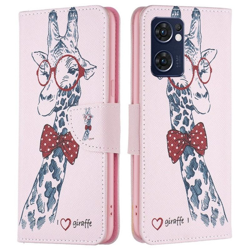 Custodia in pelle Oppo Find X5 Lite Giraffa Intelligente