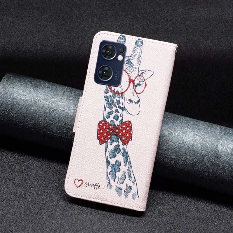 Custodia in pelle Oppo Find X5 Lite Giraffa Intelligente