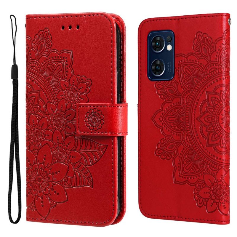 Custodia in pelle Oppo Find X5 Lite Mandala Con Cordino