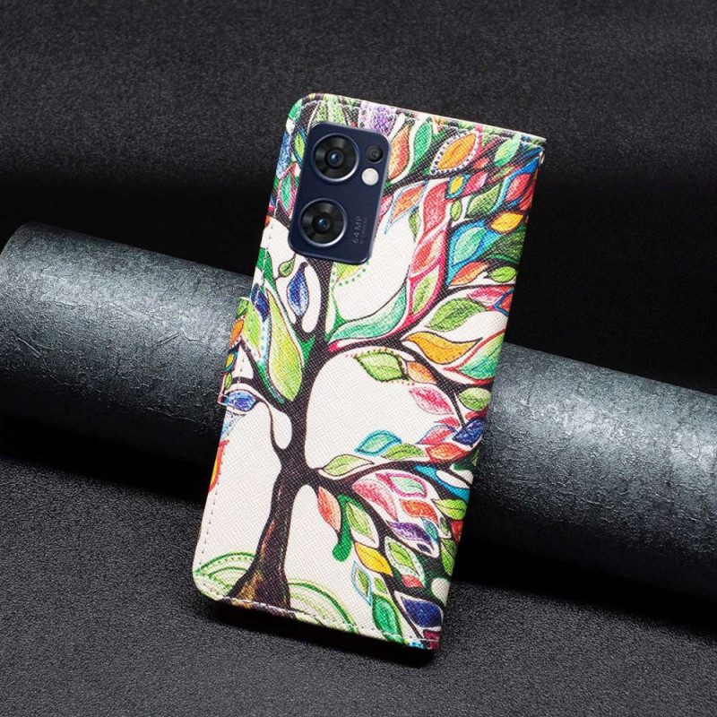 Custodia in pelle Oppo Find X5 Lite Pittura Ad Albero
