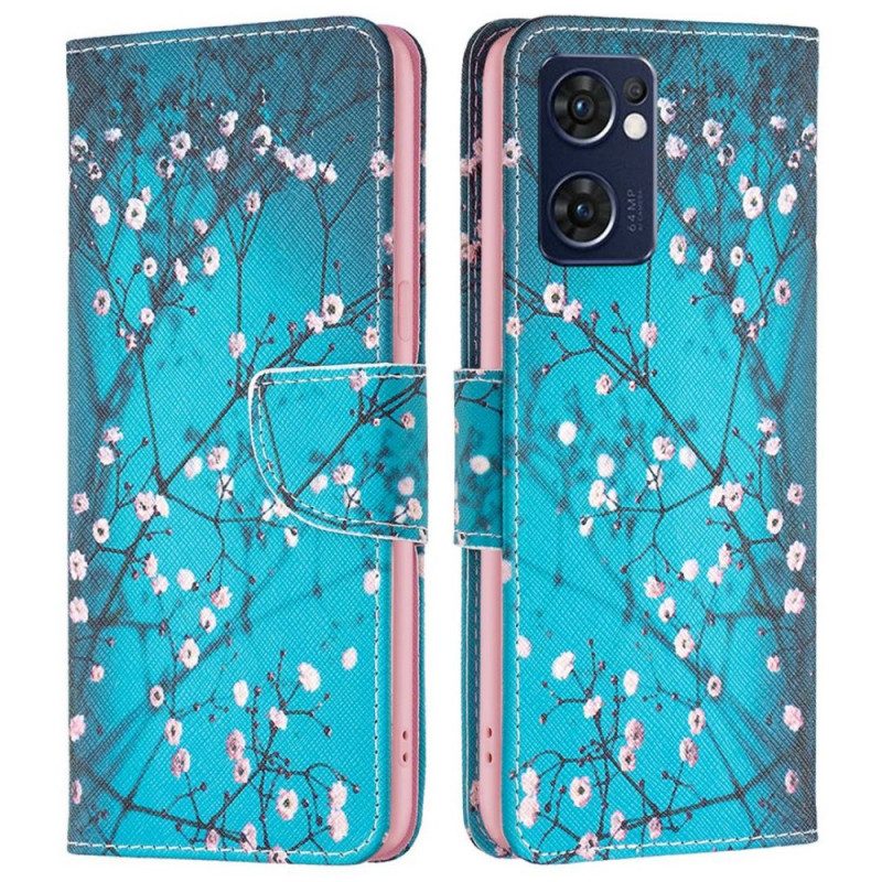 Custodia in pelle Oppo Find X5 Lite Rami Fioriti