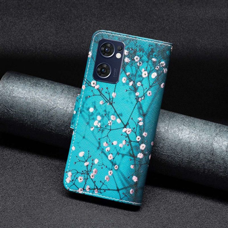Custodia in pelle Oppo Find X5 Lite Rami Fioriti