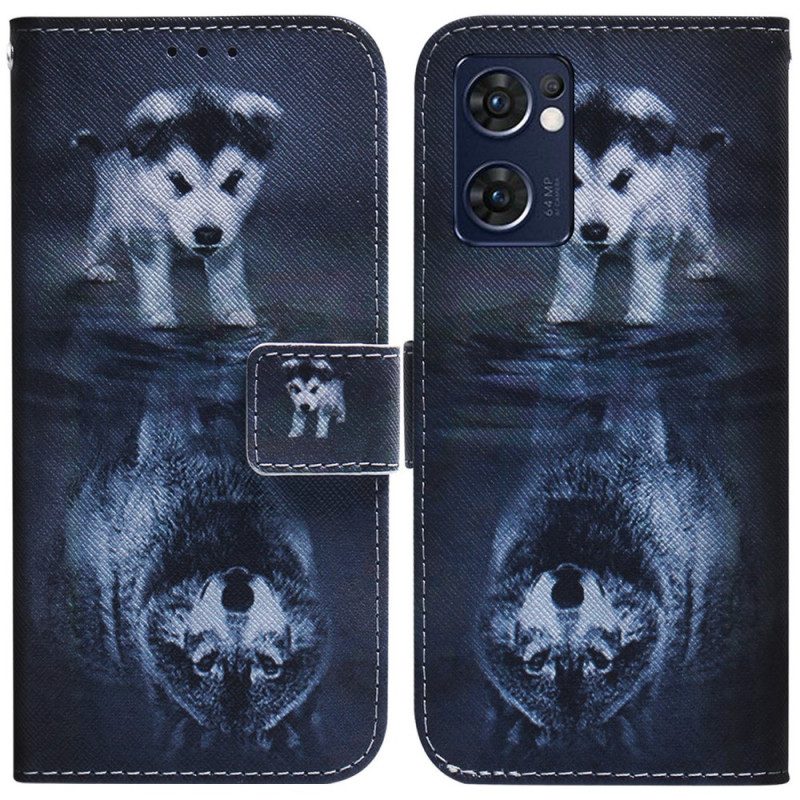 Custodia in pelle Oppo Find X5 Lite Riflessione Del Cane