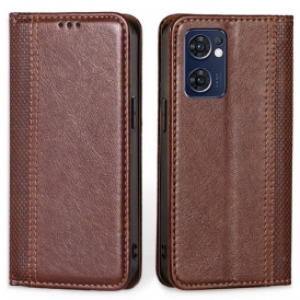 Folio Cover Oppo Find X5 Lite Custodia in pelle Cuciture In Pelle Crosta Litchi