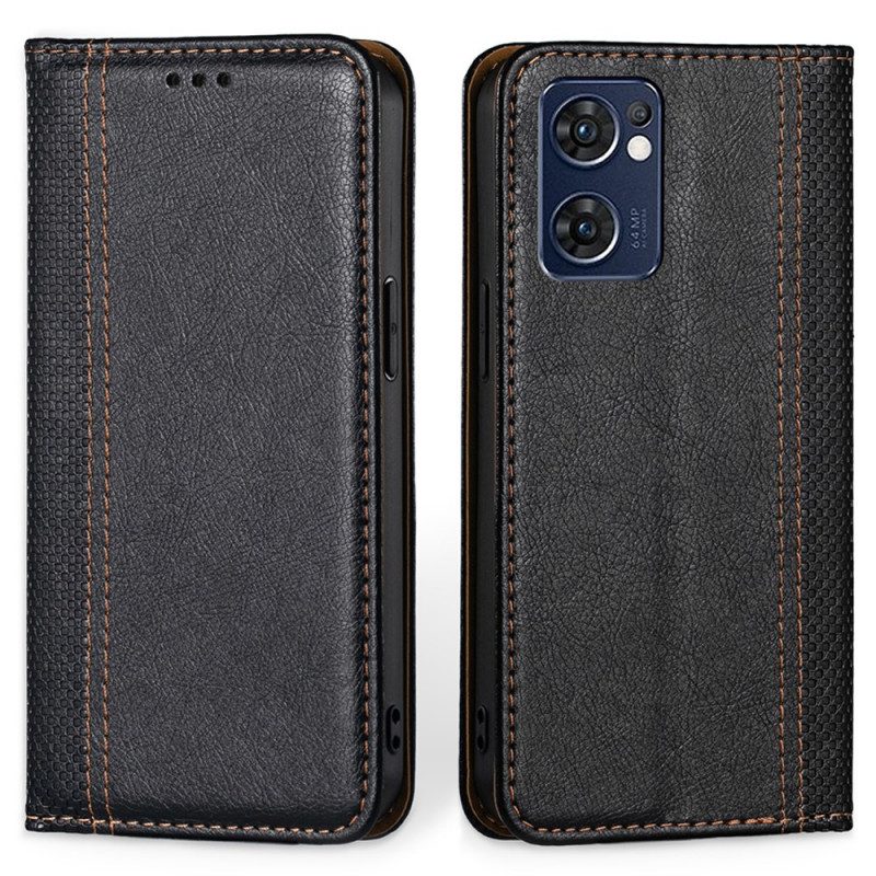 Folio Cover Oppo Find X5 Lite Custodia in pelle Cuciture In Pelle Crosta Litchi