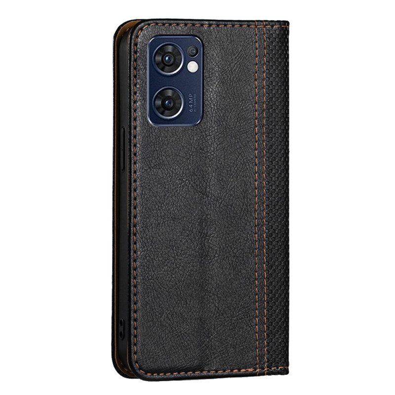 Folio Cover Oppo Find X5 Lite Custodia in pelle Cuciture In Pelle Crosta Litchi