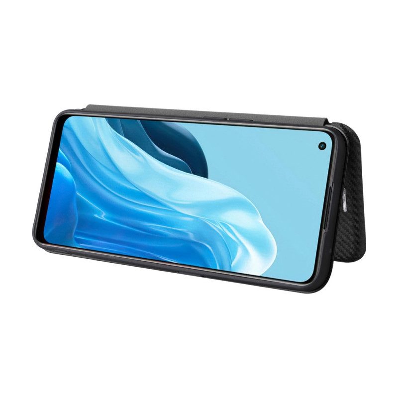 Folio Cover Oppo Find X5 Lite Custodia in pelle Struttura In Fibra Di Carbonio