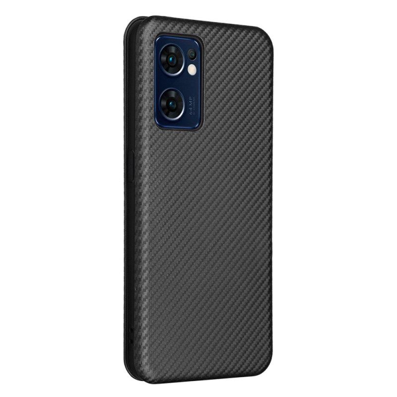 Folio Cover Oppo Find X5 Lite Custodia in pelle Struttura In Fibra Di Carbonio