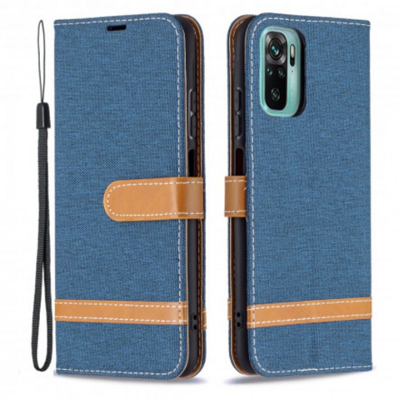 Custodia A Portafoglio Xiaomi Redmi Note 10 / 10S Cinturino Effetto Tessuto E Pelle