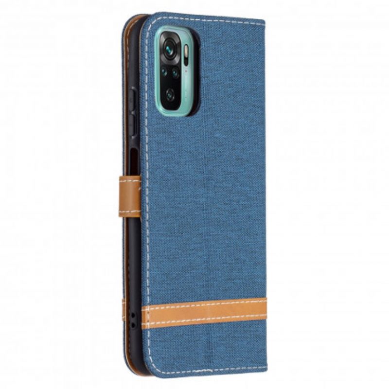 Custodia A Portafoglio Xiaomi Redmi Note 10 / 10S Cinturino Effetto Tessuto E Pelle