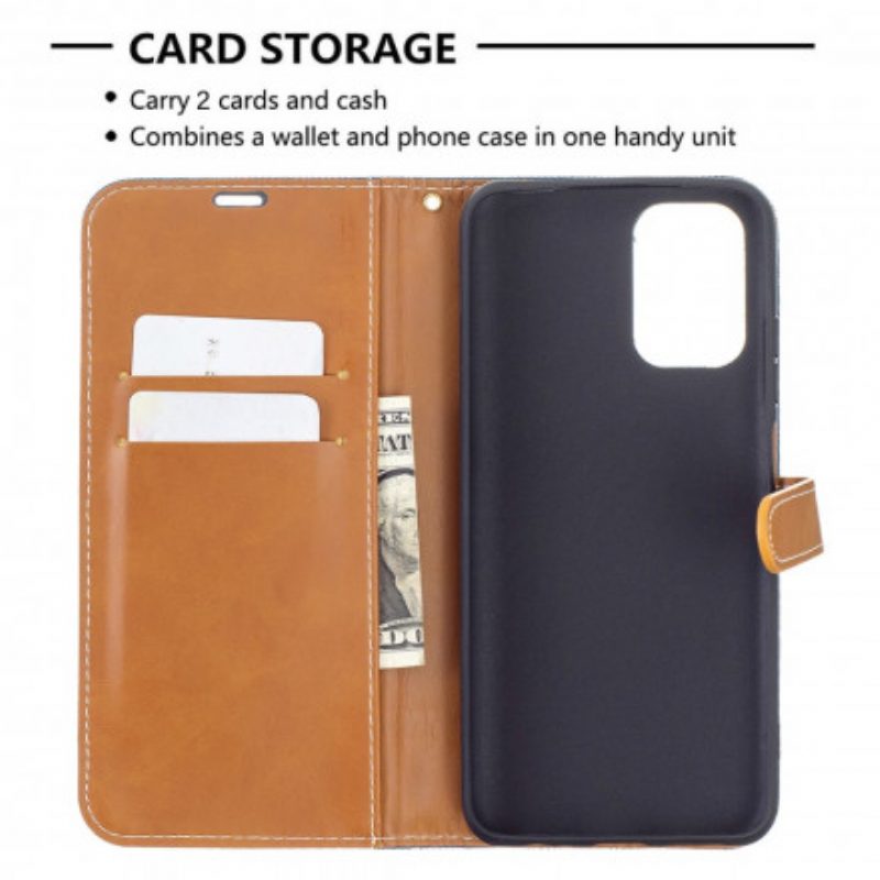 Custodia A Portafoglio Xiaomi Redmi Note 10 / 10S Cinturino Effetto Tessuto E Pelle