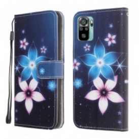 Custodia in pelle Xiaomi Redmi Note 10 / 10S Cinturino Lunare Fiori