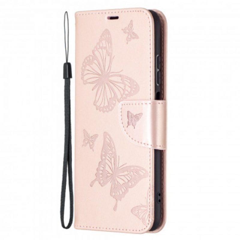 Custodia in pelle Xiaomi Redmi Note 10 / 10S Farfalle Stampate Strappy