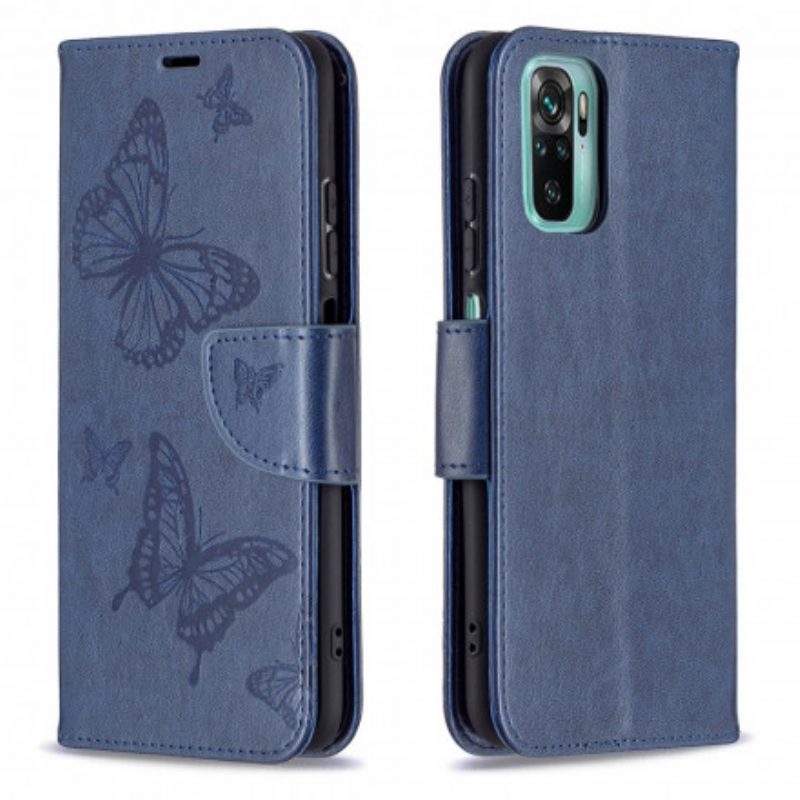 Custodia in pelle Xiaomi Redmi Note 10 / 10S Farfalle Stampate Strappy